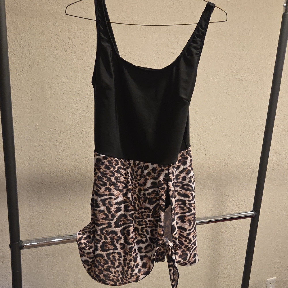 Leopard Print Black Swimsuit